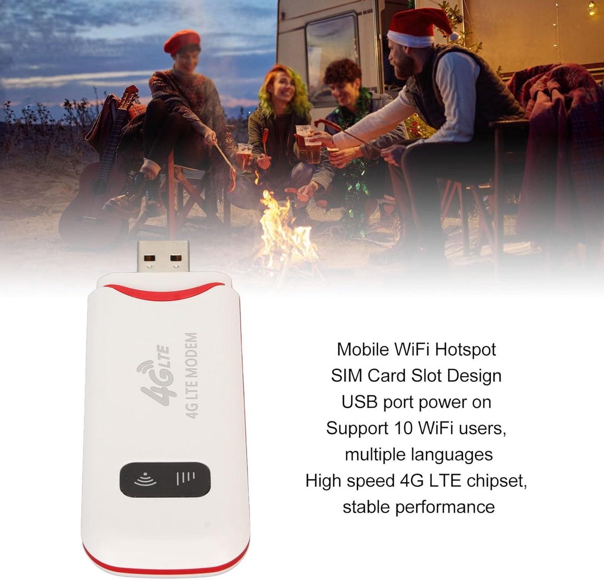 4G LTE WiFi-modemdongle met Simkaartsleuf - Mobiele Draadloze Netwerkhotspotrouter - 300 Mbps Hoge Snelheid - 10 Gebruikers Delen - Telefoon Pc Laptop Tablet (8785308248270)