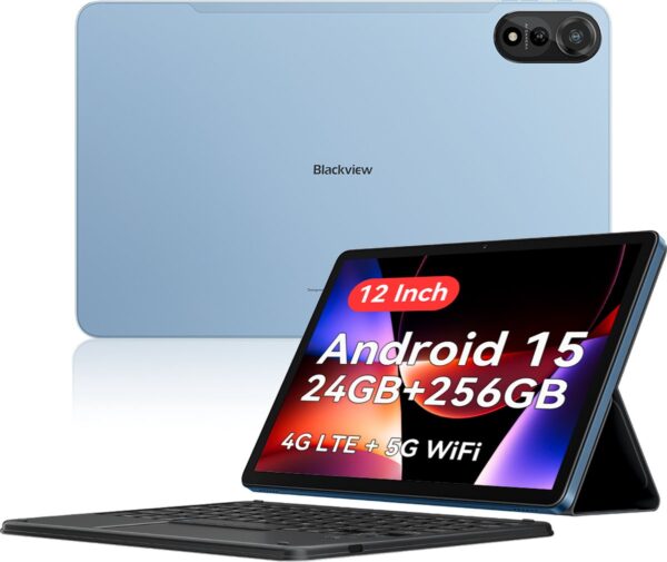 Blackview Mega 2 Android 15 Tablet met toetsenbord - 4G LTE+WiFi 12 Inch 24(8+16)GB+256GB Widevine L1 9000mAh -Blauw (0810175519111)