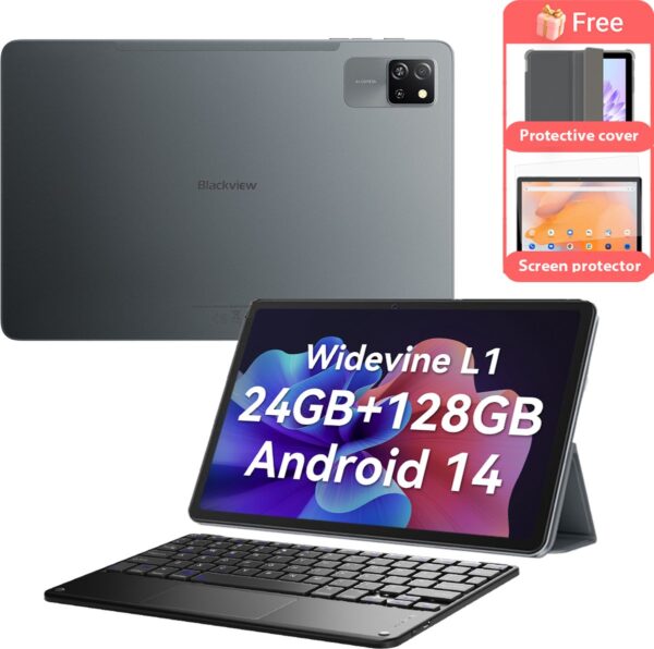 Blackview Tab 60 Pro Tablet 10.1 inch 4G DUAL SIM+WiFi 24(8+16)GB+128GB Octa-core Widevine L1 Met toetsenbord PC-modus Grijs (0810175518947)