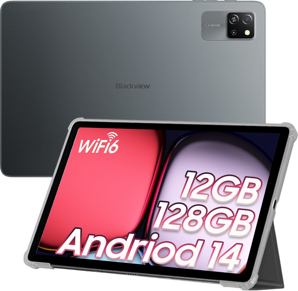 Blackview Tab 60 WiFi Android 14 Tablet - 12(4+8)GB+128GB(1TB Externe SD) - 10.1'' HD+ Display - 5100mAh Batterij - Dubbele boxluidsprekers Grijs (6931548318200)