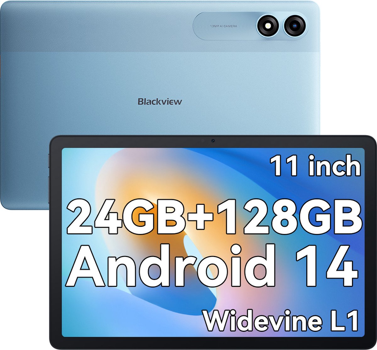 Blackview Tab 90 Tablet PC 11 inch 4G LTE+5G WiFi Android 14 Tablet 24(8+16)GB RAM+128GB ROM Octa Core Gaming Tablet met 8200mAh Accu Blauw (6931548318125)