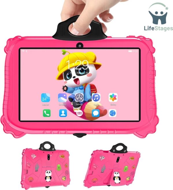 LifeStages - Kindertablet vanaf 3 jaar - Kindertablet 7in - Kindertablet Android 14 - Kindertablet Wifi - Kindertablet Bluetooth - Kindertablet 12gb 256 gb - Roze (8721197510609)