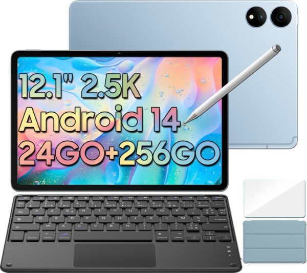 Oscal ELITE1 Tablet RAM 8GB - ROM 256GB - 12.1" - Android 14 - 8800mAh(33W) - WPS - met Gratis Stylus & K1 Bluetooth-toetsenbord - Blauw (0737055408412)