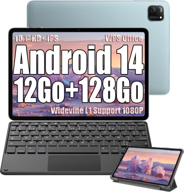 Oscal Pad 70 WiFi Tablet 10.1" HD+ IPS - Android 14 - 2.4G+5G WiFi 6, - RAM 12 GB - ROM 128 GB - 8MP+13MP - 6580mAh - Met Toetsenbord - Blauw (0737055408122)