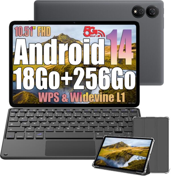 Oscal Pad 80 WiFi Tablet 10.51" FHD - 1200x1920 - Android 14 - 2.4G+5G WiFi 5 - RAM 18 GB - ROM 256 GB - 8200mAh - Met Toetsenbord - Grijs (0737055408153)