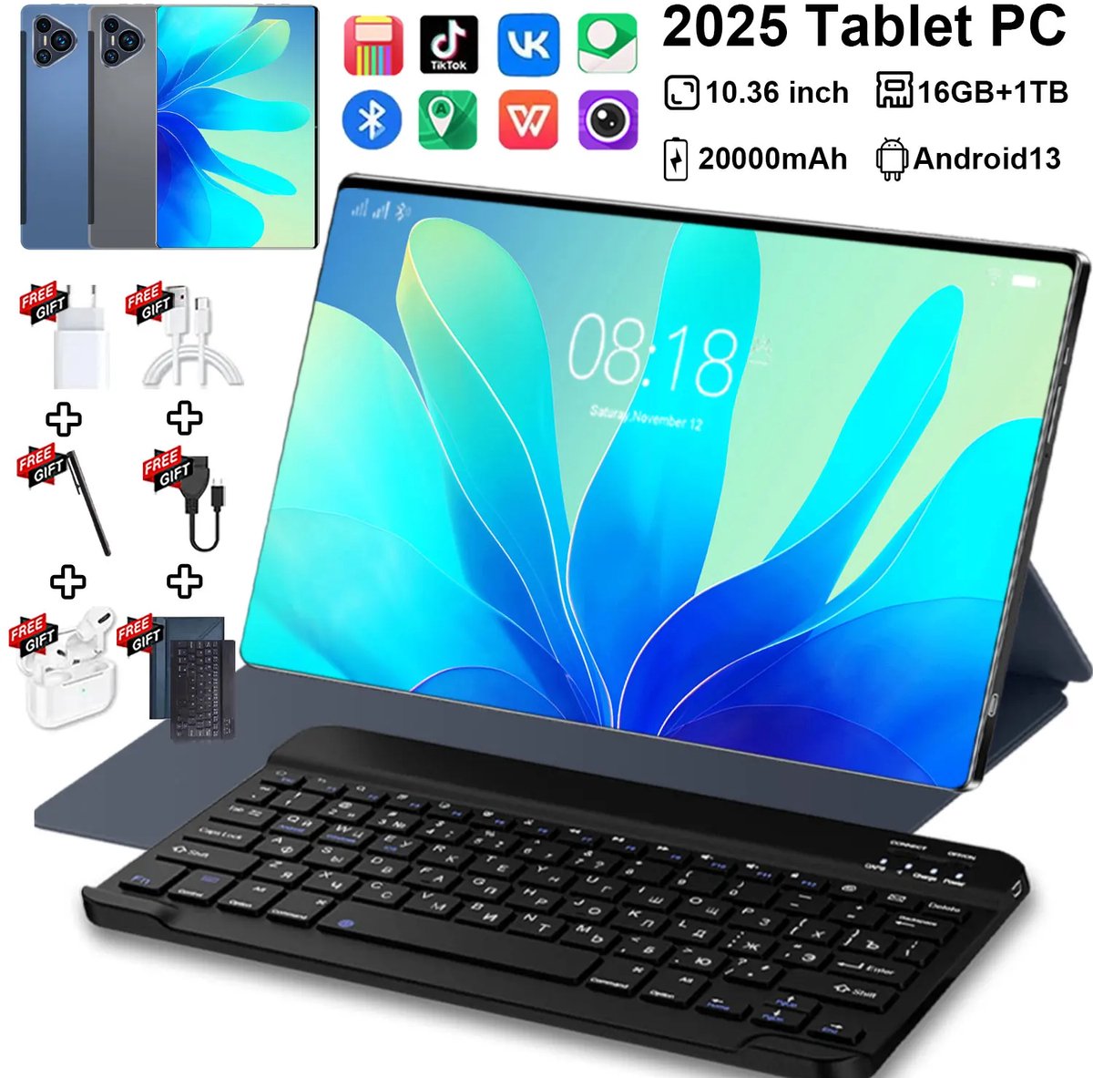 2025 Originele Nieuwe P70 Pro Tablet 10.36 Inch Android Snapdragon 8gen2 Globaal 16Gb + 1024Gb 20000Mah 5G Dual Sim Wifi Hd -Blue (6151929673647)