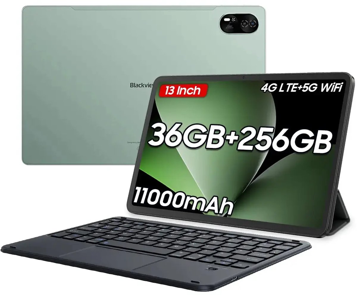 Blackview MEGA 8 Android 15 Tablet - 13 Inch - 36GB RAM - 256GB - 4G LTE+WiFi - Widevine L1 - 11000mAh - 50MP+2MP+13MP - met Toetsenbord - Groen (0810175519203)