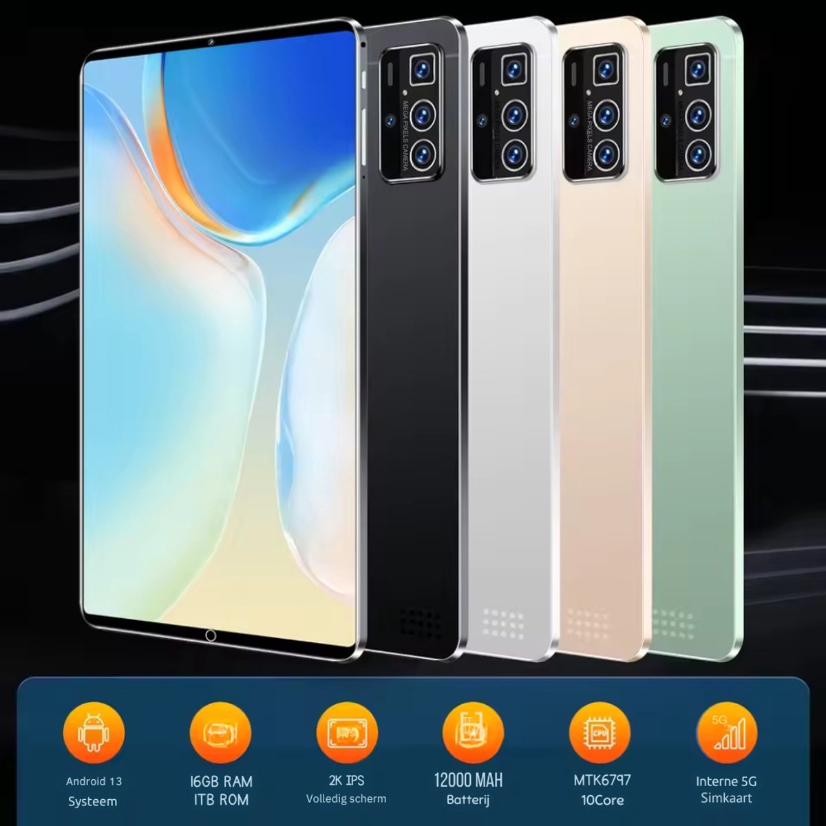 Nieuwe 2025 5G Global Versie Tablet 10.36 Inch Android MTK6797 12GB RAM 256GB ROM Bluetooth WiFi Netwerk 12000 mAh - Gold (6151930480470)