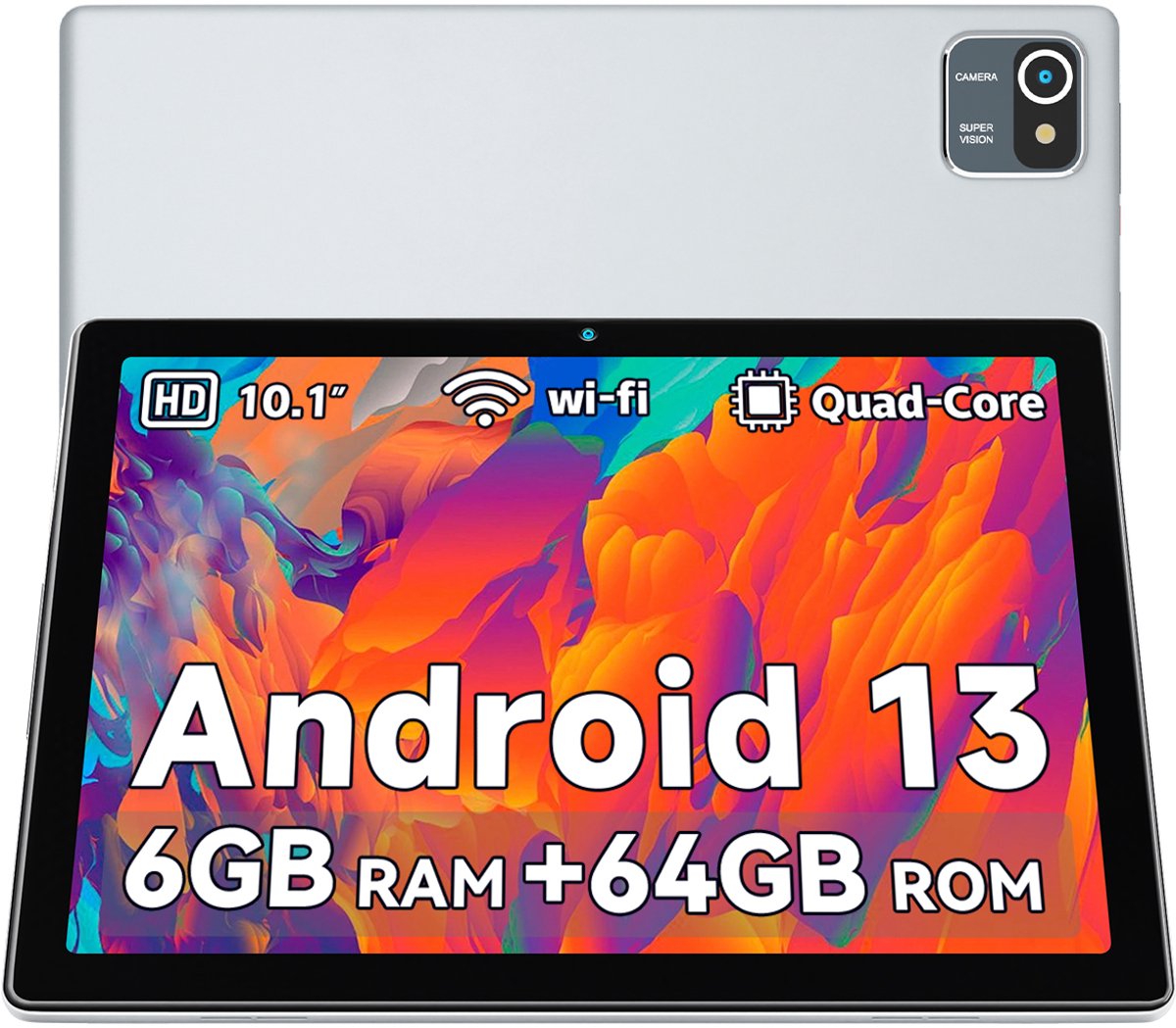 Hotlight MB1001 - Android 13 Tablet - 10.1 inch - 6(2+4)GB RAM/64GB ROM- 5000mAh - Zilver (6978044740111)