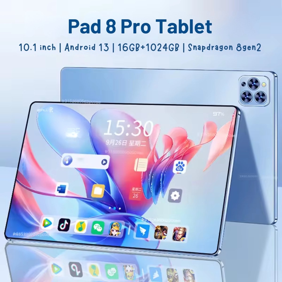 Mookes Pad 8 Pro Tablet 10.1 inch Android Global Snapdragon 8gen2 12GB 512GB10000 mah 5G Dual SIM WIFI HD Volledig Scherm - Blue (6154507054098)