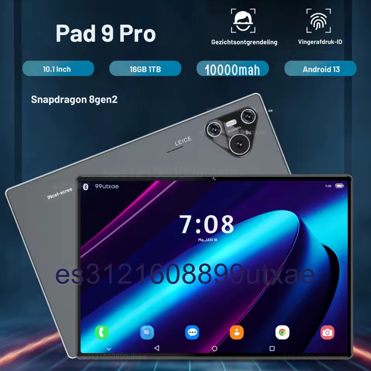 Mookes Pad 9 Pro Tablet 10.1 inch Android Snapdragon 8gen2 Global 12GB 512GB 10000 mah 5G Dual SIM WIFI HD Scherm - Blue (6154507212221)