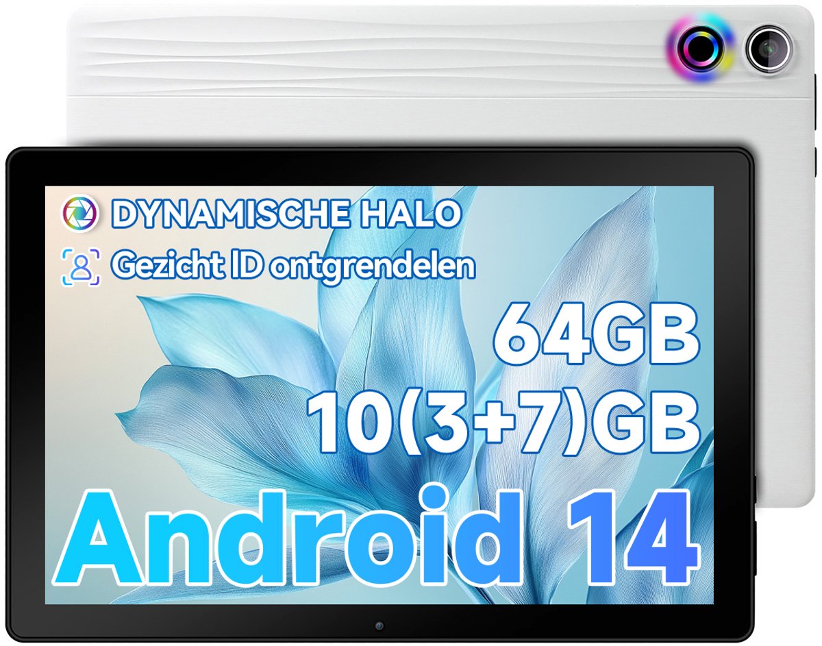 Hotlight A10 - Android 14 Tablet - 10.1 inch - 10(3+7)GB RAM/64GB ROM- 5000mAh - Wit (6978044740005)