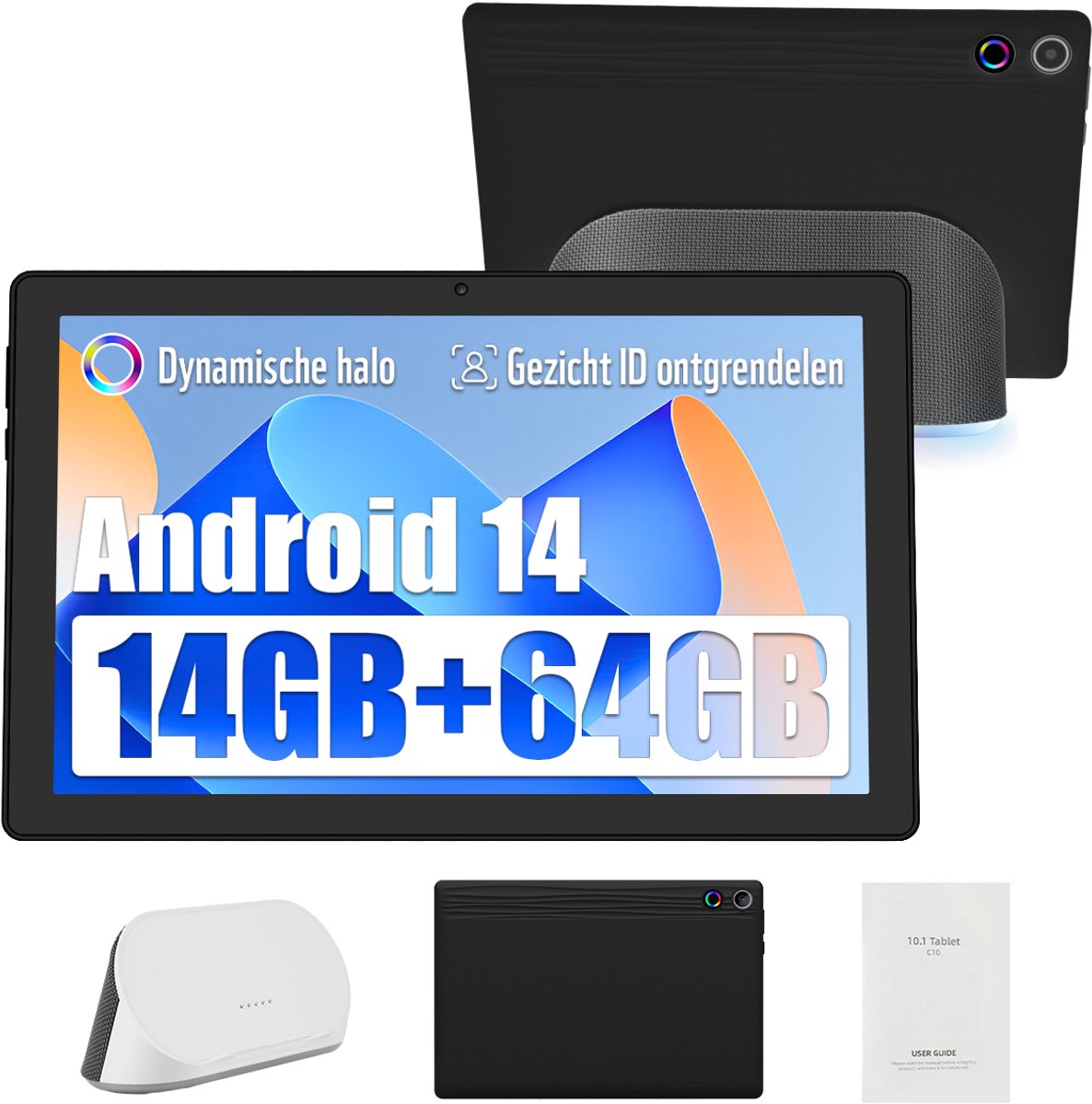 kotsren A10PRO - Android 14 Tablet- 10.1 inch - 14(3+11)GB RAM/64GB ROM- met oplaadbaar stereoluidspreker-audiodock - Zwart (6978044740180)