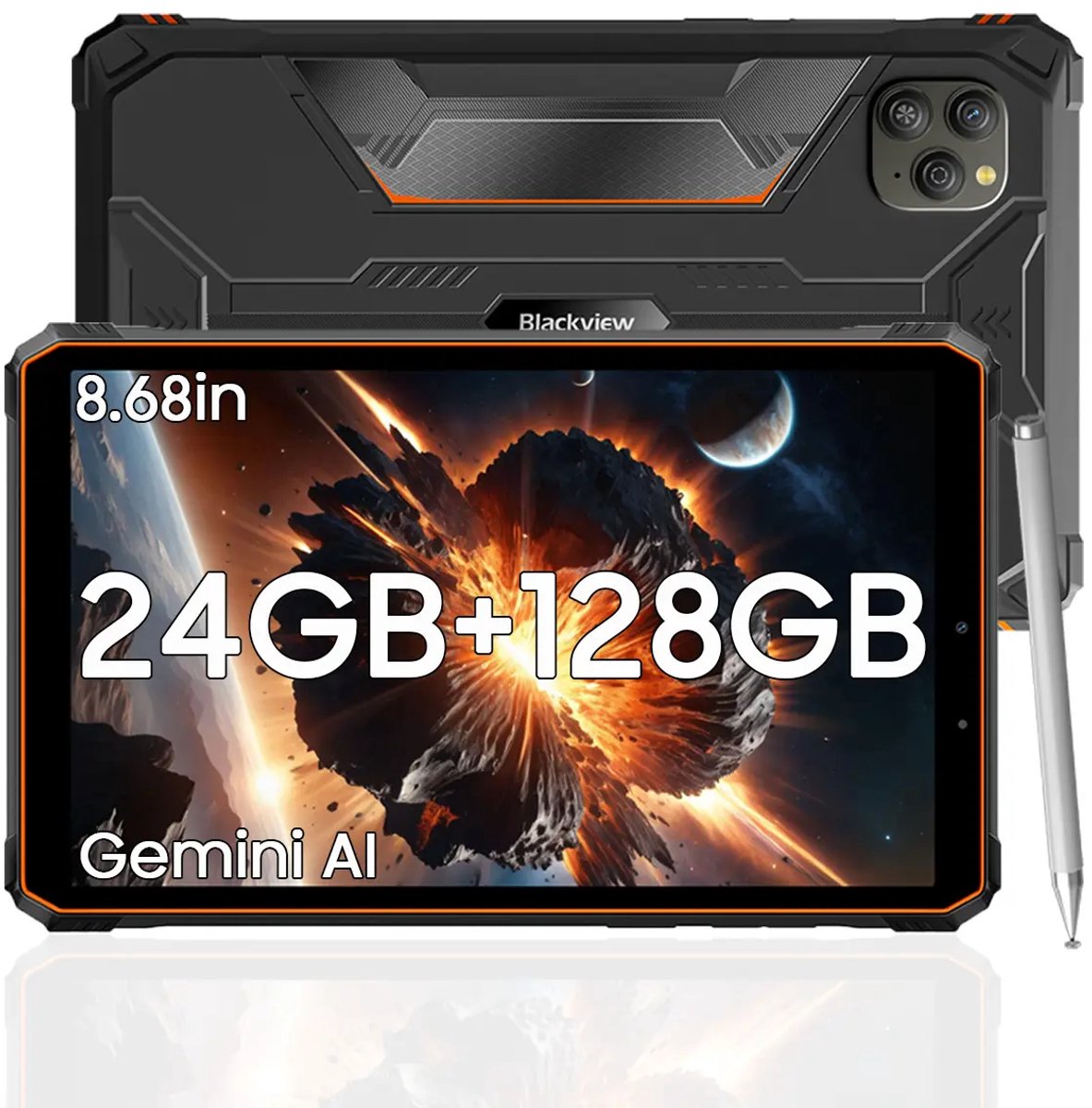 Blackview Active 5 - Tablet - 24GB RAM - 128GB ROM - Dual 4G SIM+WiFi - 8.68 inch - 6600mAh - Octa Core - Android 15 Bluetooth 5.2 - NFC - OTG - Oranje (6931548323037)