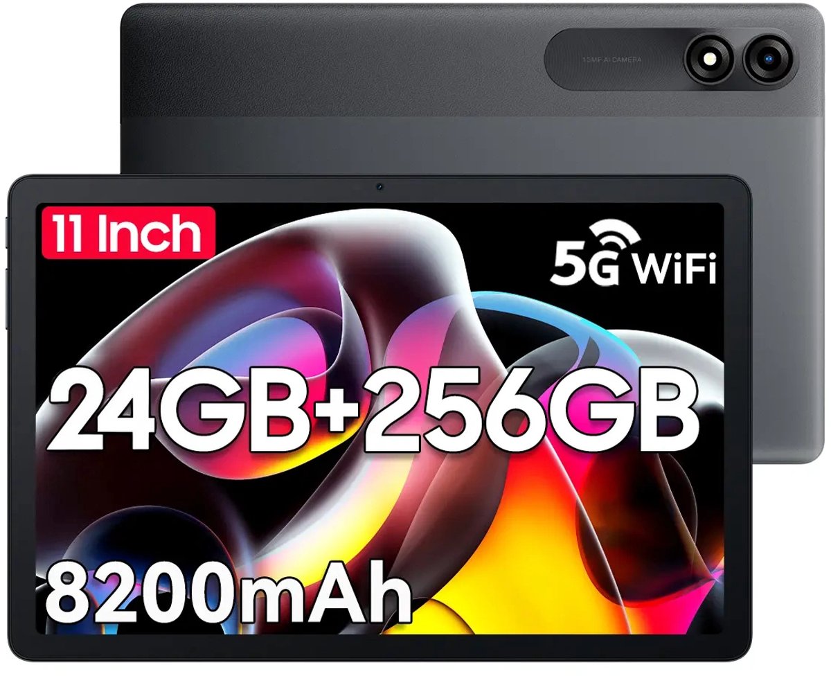 Blackview Tab 9 WiFi - Tablet - 24GB RAM - 256GB ROM - 8200mAh - 10.95 inch - Android 15 - Bluetooth 5.0 - Octa core - Grijs (6931548324898)