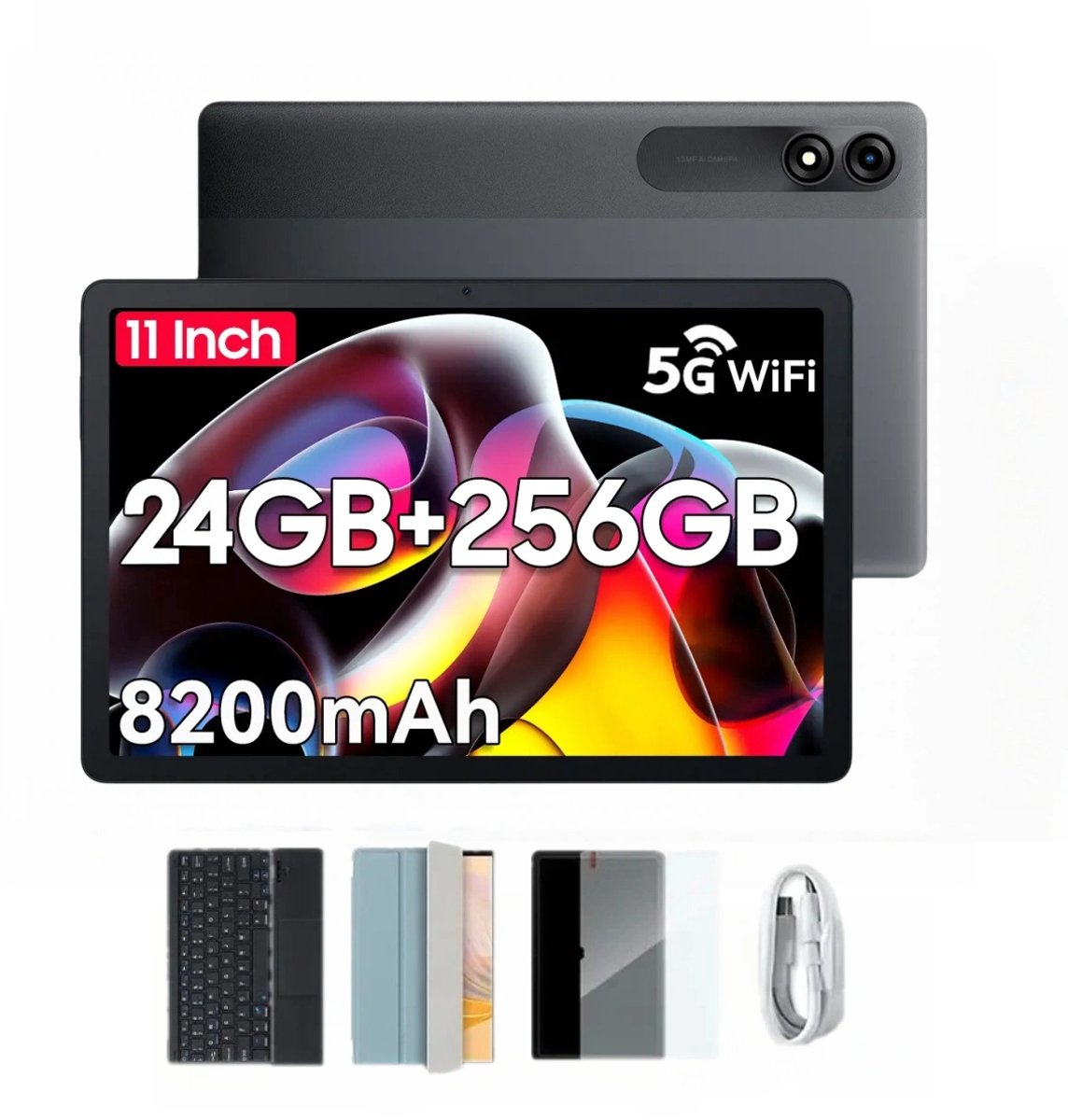 Blackview Tab 9 WiFi - Tablet - Met Toetsenbord - 24GB RAM - 256GB ROM - 8200mAh - 11 inch - Android 15 - Dual-Band WiFi 5 - Bluetooth 5.0 - Octa core - Widevine L1 - Grijs (0810175519517)