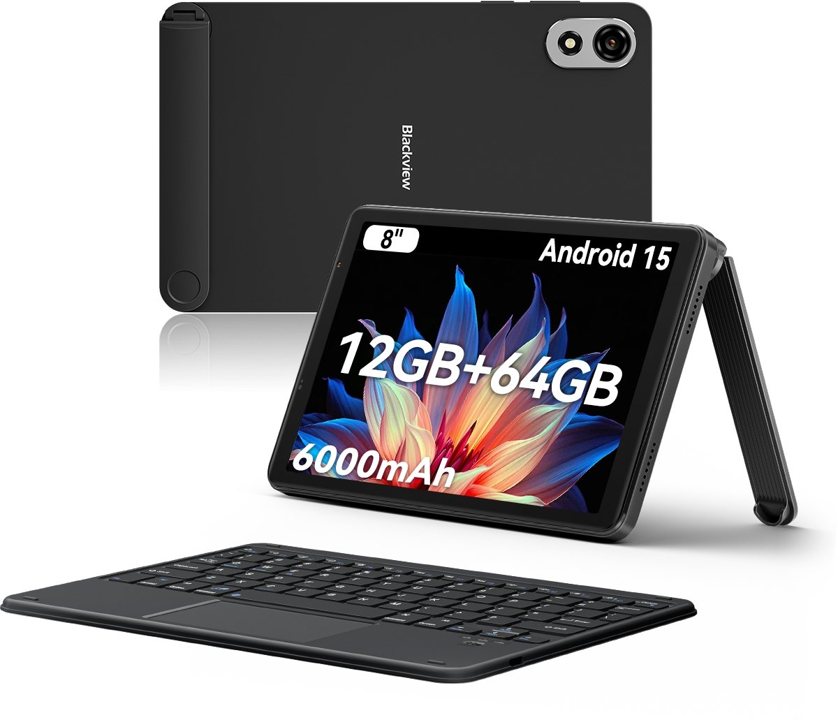 Blackview ZENO 1 Android 15 Tablet - Met Toetsenbord - 8 inch - 12 GB + 64 GB - 4G Dual SIM + WiFi - 6000 mAh - OTG - Zwart (0810175519548)