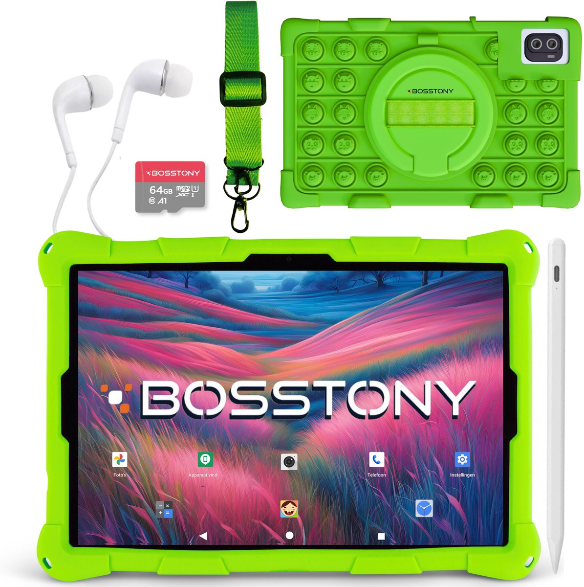 Bosstony Snelle Kids Tablet 10 inch - Ouderlijk Toezicht - 6000mAh Batterij - Android 13 - Incl Beschermpakket - Kindertablet vanaf 3 jaar (8720938047619)