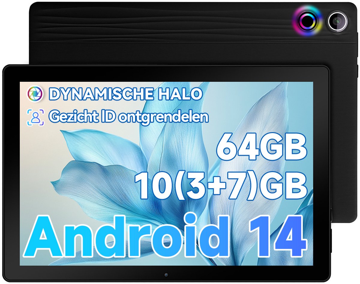 Hotlight A10 - Android 14 Tablet - 10.1 inch - 10(3+7)GB RAM/64GB ROM- 5000mAh - Zwart (6978044740142)