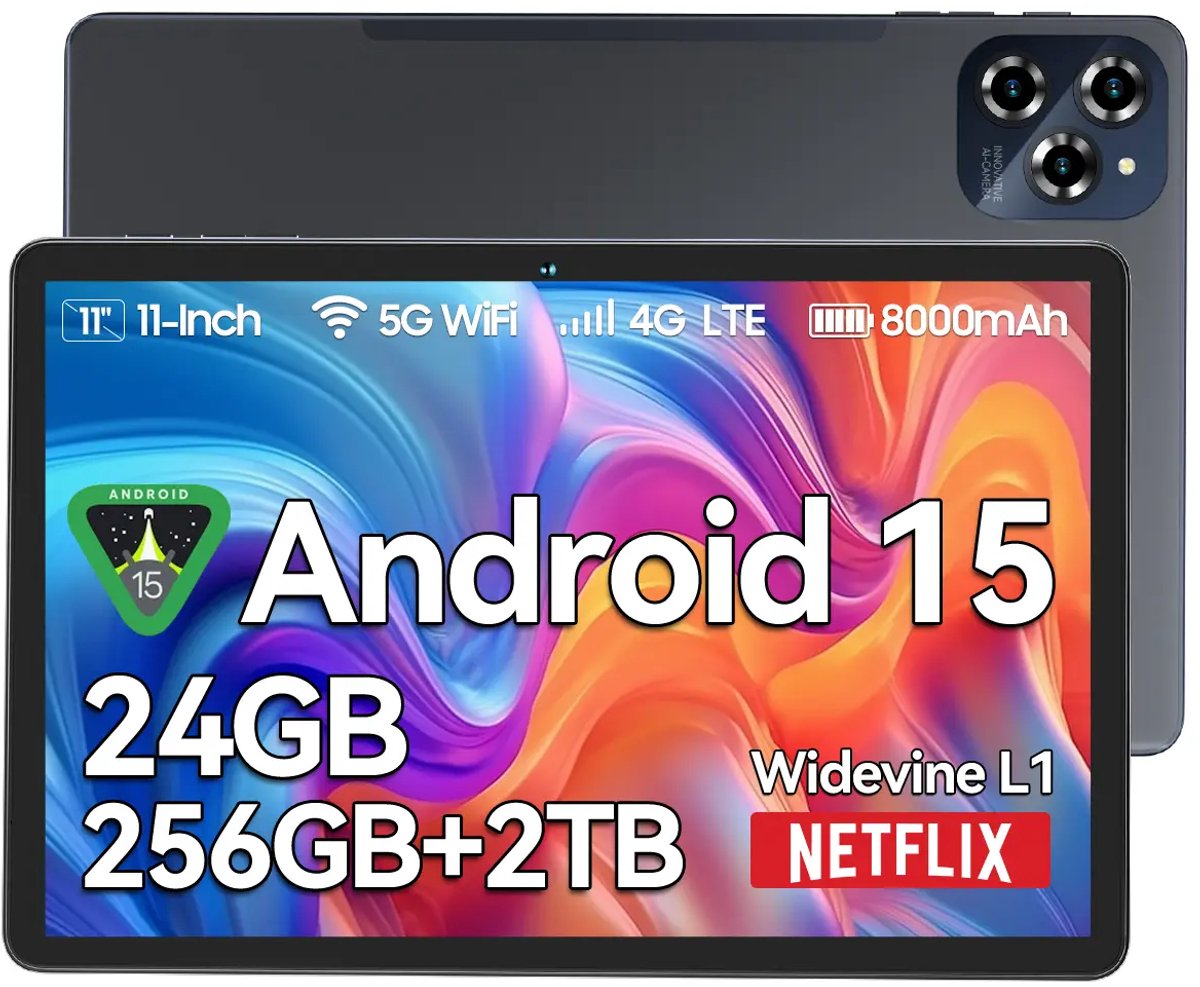 KINGRID Blackview W90 Tablet PC - 24GB RAM - 256GB - 4G Dubbele Simkaart - WiFi 6 - 11 inch - 8000mAh- Android 15 -Octa Core - NETFLIX - Grijs (6931548322252)