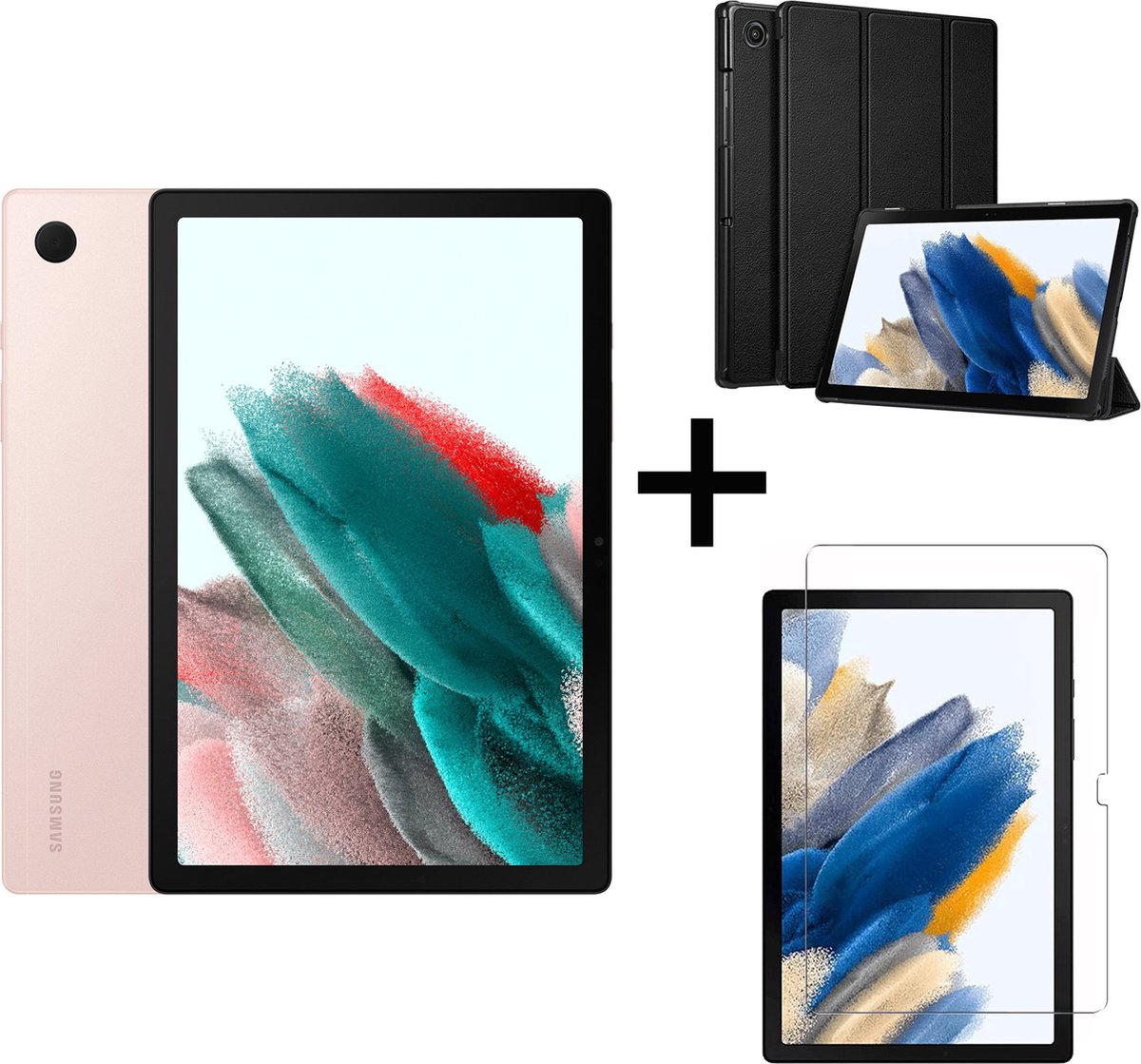 Samsung Galaxy Tab A8 (2021) - 64GB - Wifi - 10.5 inch - Pink Gold + Tri-fold smart hoes + Screenprotector tempered glass (0717520965022)