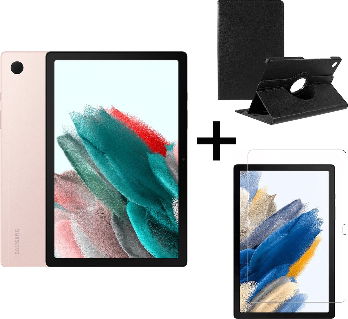 Samsung Galaxy Tab A8 (2022) - 64GB - Wifi - 10.5 inch - Pink Gold + Draaibare hoes + Screenprotector tempered glass (0717520964995)