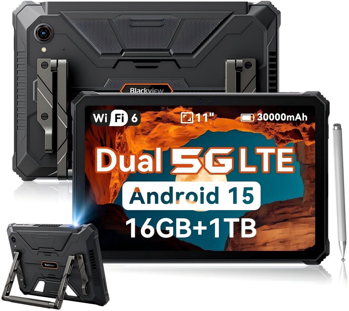 Blackview Active 12 Pro 5G Outdoor Tablet - 11 inch - 48 GB + 1 TB 30000 mAh 120 W snel opladen IP68 waterdicht 108 MP + 50 MP dual sim - zwart (6931548322900)