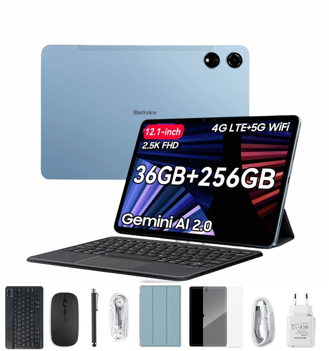 Blackview MEGA 3 Tablet Sets - Android 15 - 4G LTE+WiFi - 12.1 Inch - 36GB RAM - 256GB - Dual 4G LTE - 8800mAh - 13MP+50MP Camera - Blauw (6931548324812)