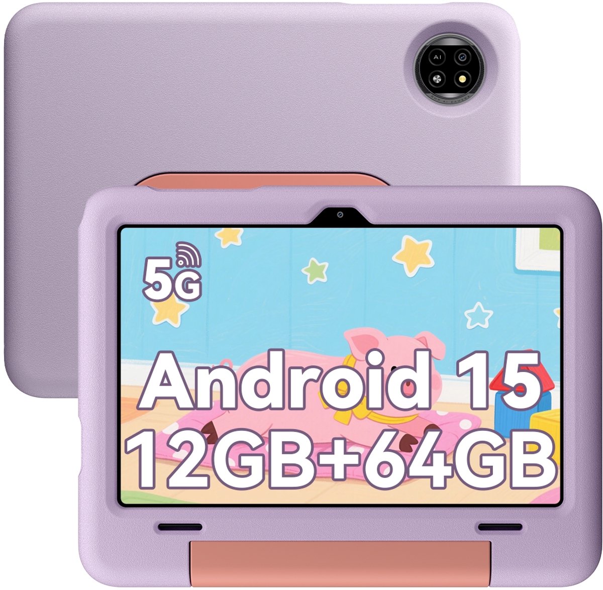 Blackview Tab 20 Kids Tablet - Kindertablet - 12GB RAM - 64GB ROM - 10.1 inch - Android 15 - Ouderlijk Toezicht App - Oogzorgmodus - Inclusief Beschermhoes - Paars (6931548324720)