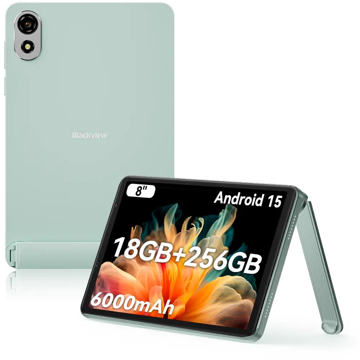 Blackview ZENO 1 Tablet - 8 inch Android 15 Tablet - 18 GB RAM+256 GB ROM(2TB TF) - T615 8-Kern KI-Chip - 4G LTE+WiFi 5G - 6000mAh - Face ID - Widevine L1 - BT5.2 - Groen (6931548323211)