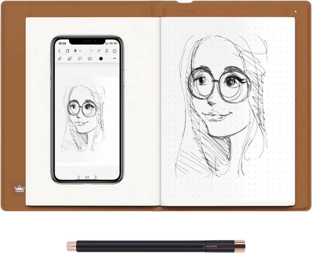 HUION - Smart Notebook - Digitaal notitieblok met Bluetooth 5.0 , voor schrijven en schetsen, compatibel met Android/iOS/Windows/macOS/Linux (8721082036870)