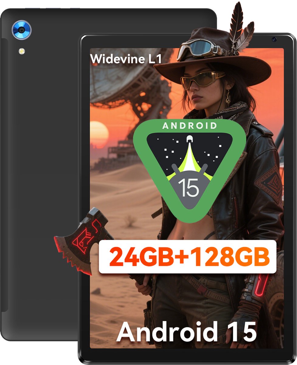 Hotlight C107 - Android 15 Tablet - 10.1 inch - 24(4+20)GB RAM/128GB ROM- 5000mAh - Zwart (6978044740043)