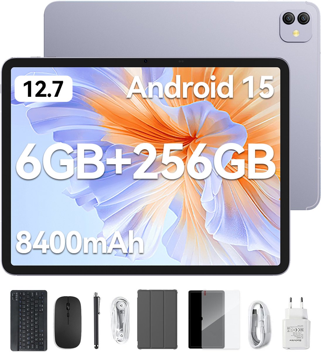 Blackview Tablet - LINK 8 Tablet - 18GB RAM - 256GB ROM - 1080P Full HD Video - 12.7 inch - MediaTek Hallo G100 - 8400mAh - Android 15 - Octa Core - Paars (0810175519678)