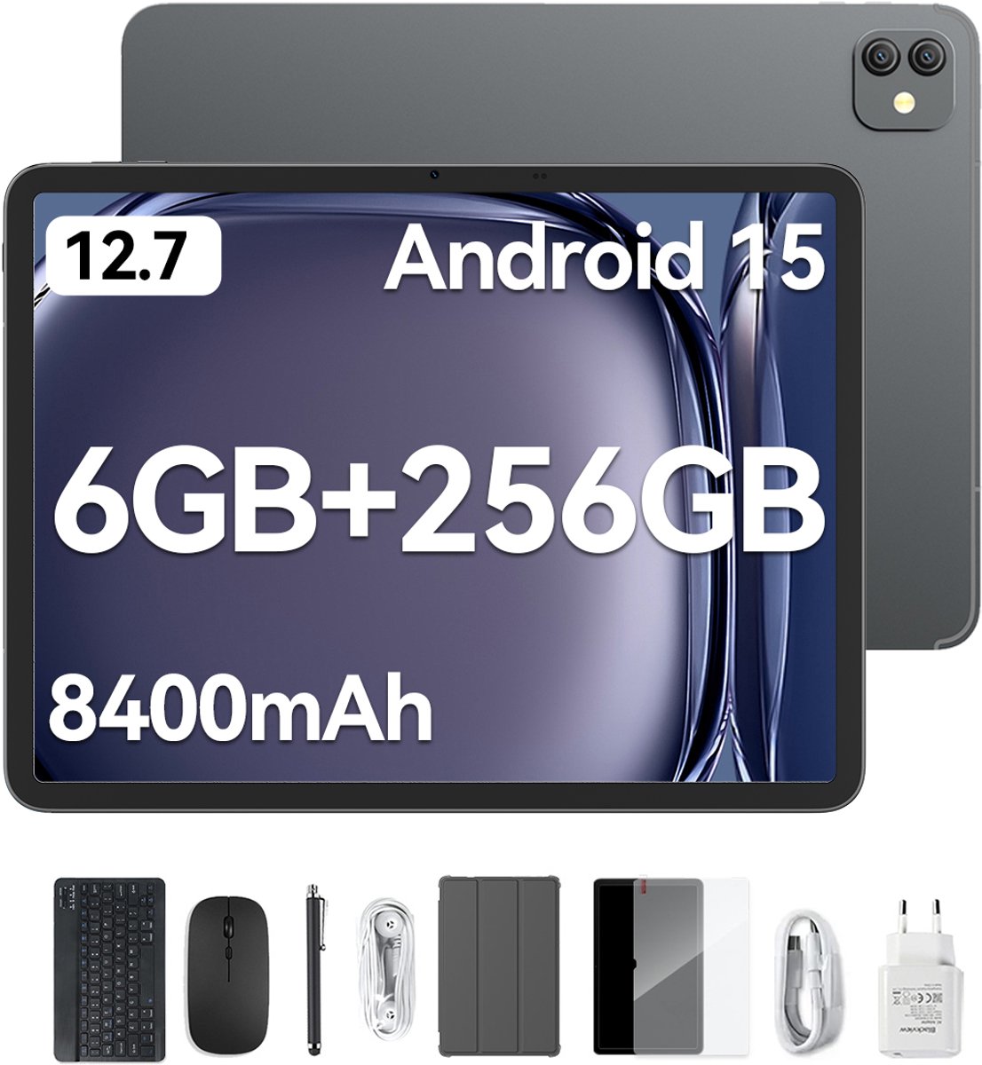 Blackview Tablet - LINK 8 Tablet - 18GB RAM - 256GB ROM - 1080P Full HD Video - 12.7 inch - MediaTek Hallo G100 - 8400mAh - Android 15 - Octa Core - Zwart (0810175519654)