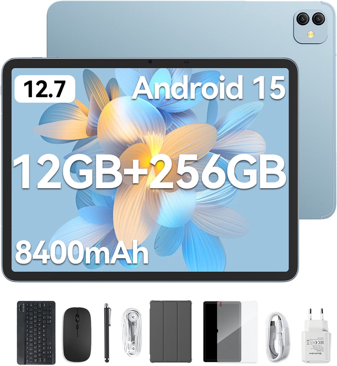 Blackview Tablet - LINK 8 Tablet - 24GB RAM - 256GB ROM - 1080P Full HD Video - 12.7 inch - MediaTek Hallo G100 - 8400mAh - Android 15 - Octa Core - Blauw (0810175519692)