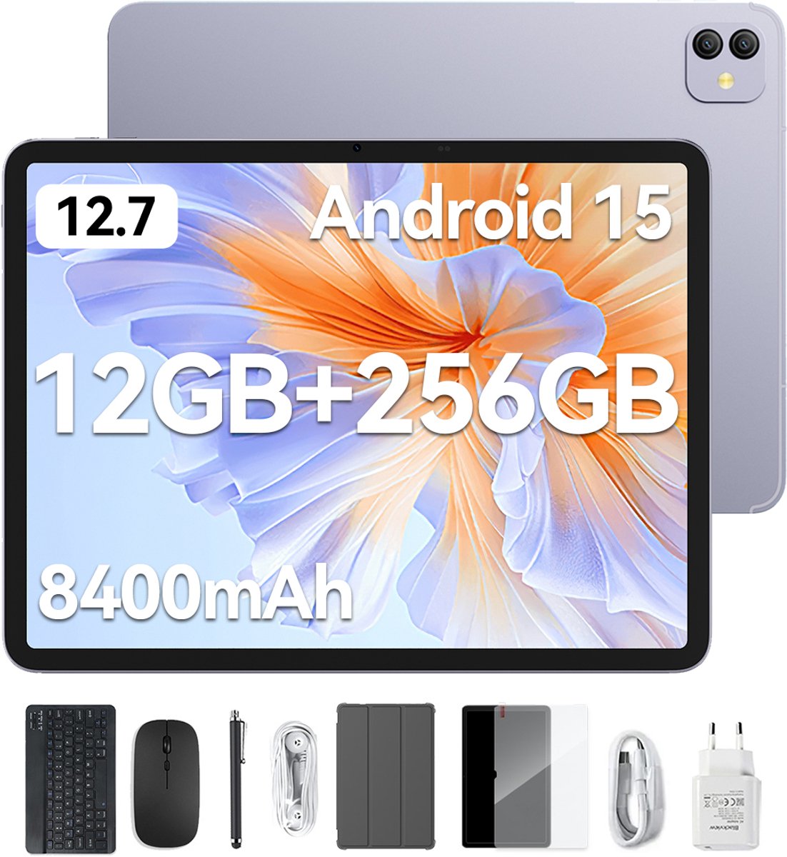Blackview Tablet - LINK 8 Tablet - 24GB RAM - 256GB ROM - 1080P Full HD Video - 12.7 inch - MediaTek Hallo G100 - 8400mAh - Android 15 - Octa Core - Paars (0810175519708)