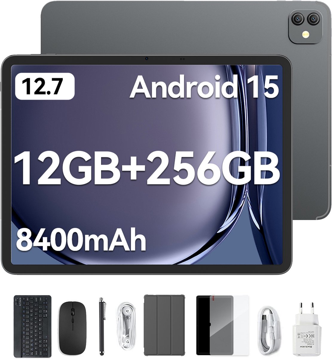 Blackview Tablet - LINK 8 Tablet - 24GB RAM - 256GB ROM - 1080P Full HD Video - 12.7 inch - MediaTek Hallo G100 - 8400mAh - Android 15 - Octa Core - Zwart (0810175519685)