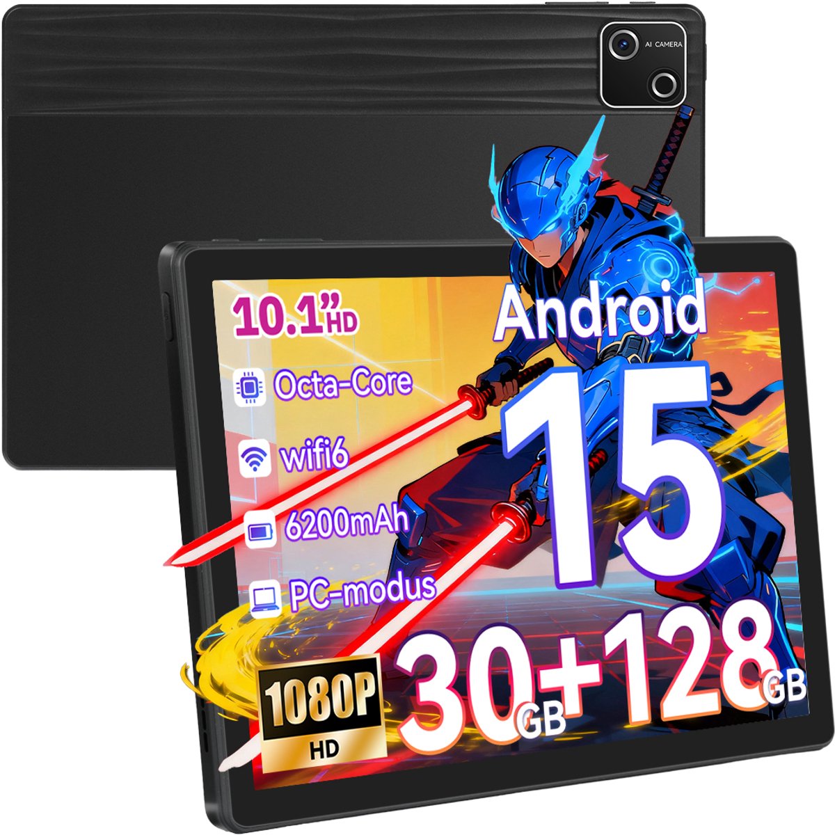 Hotlight G13 - Android 15 Tablet - 10.1 inch - 30(6+24)GB RAM/128GB ROM- 6200mAh - Zwart (6978044740098)