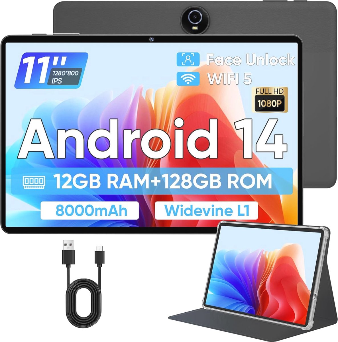 11 inch Android Tablet met 12GB RAM, 128GB Opslag, en 8000mAh Batterij - Schokbestendig en HD-IPS Scherm (6152627818897)