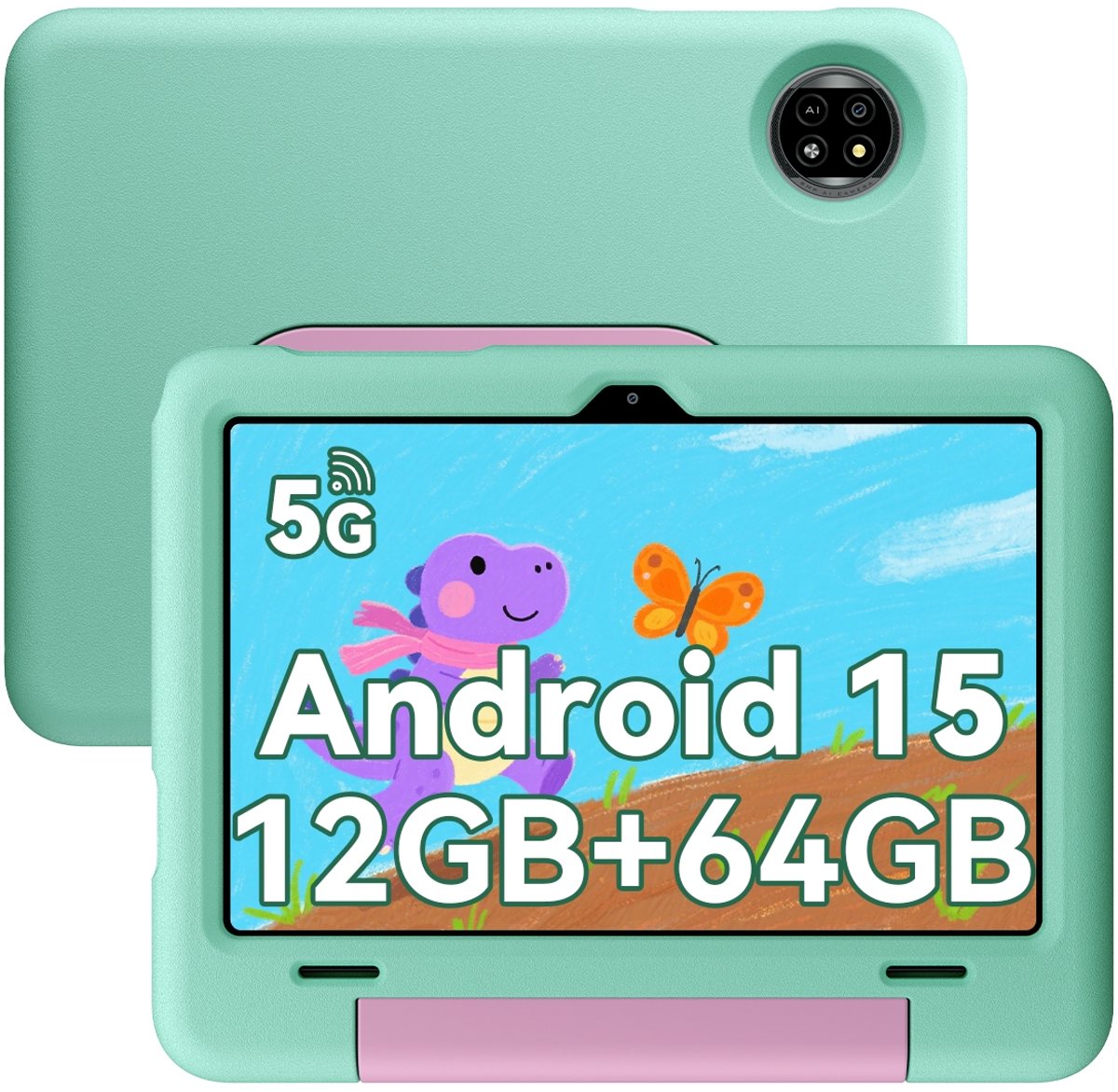 Blackview Tab 20 Kids Tablet - Kindertablet - 12GB RAM - 64GB ROM - 10.1 inch - Android 15 - Ouderlijk Toezicht App - Oogzorgmodus - Inclusief Beschermhoes - Groen (6931548324744)