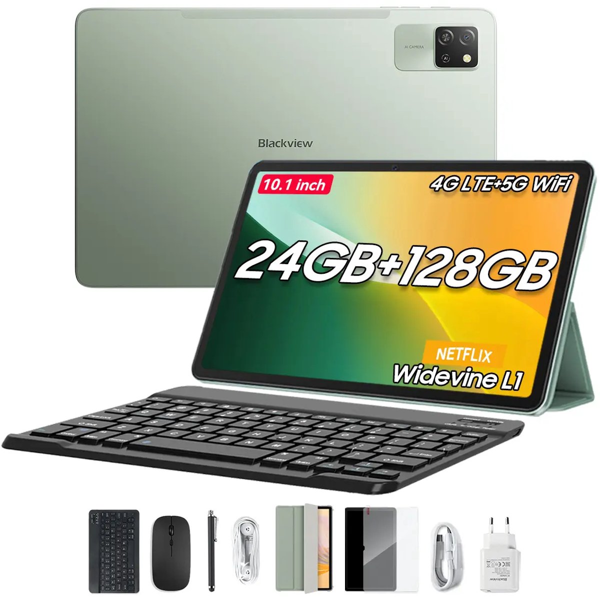 Blackview Tab 60 Pro Tablet Sets - 4G - 8GB RAM - 128GB - 10.1 inch - Android 14 - Unisoc T606 Octa core - Widevine L1 - Groen (6931548322511)