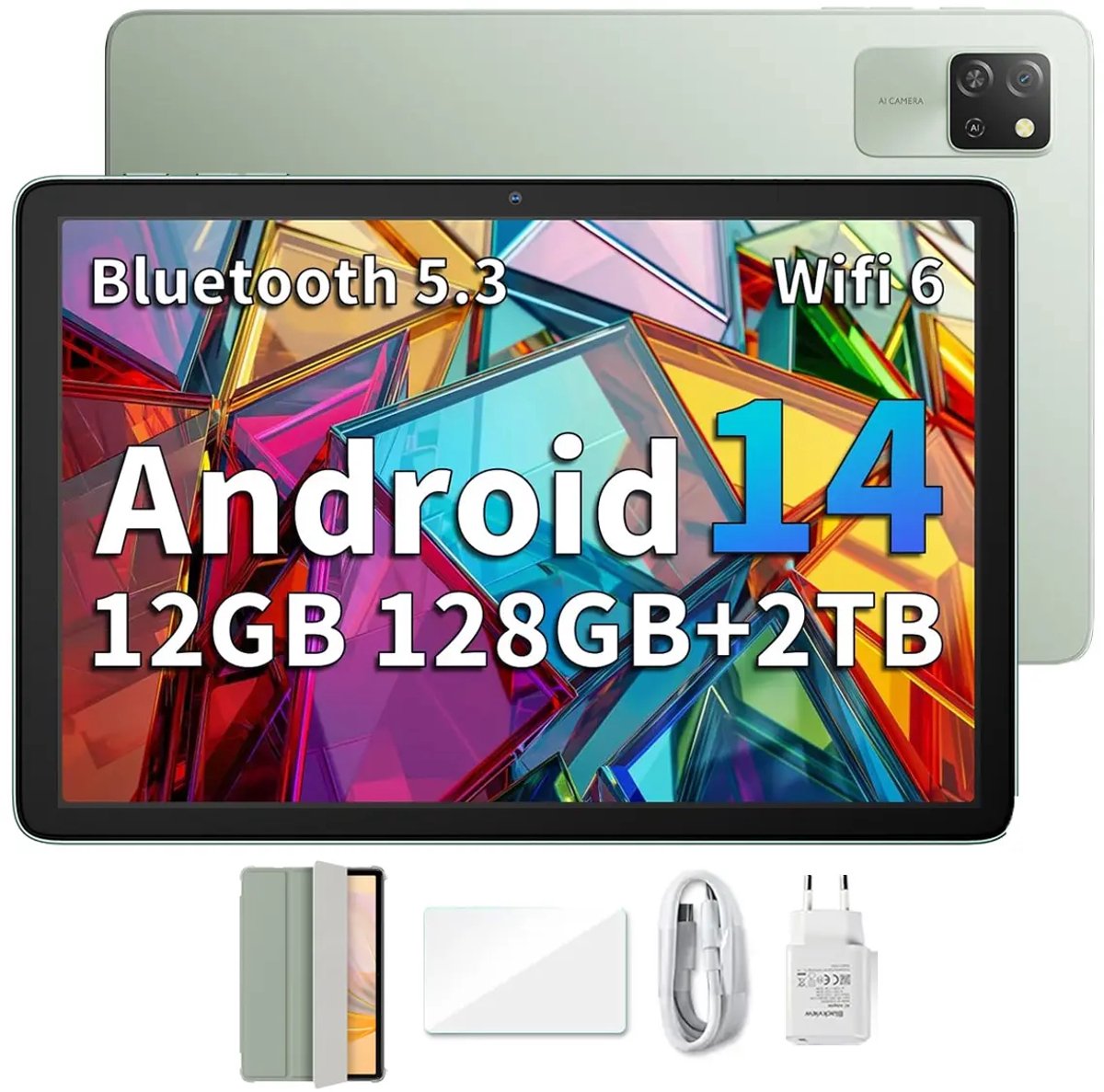 Blackview Tab 60 WiFi Android 14 Tablet - 12GB+128GB(1TB Externe SD) - 10.1'' HD+ Display - 5100mAh Batterij - Dubbele boxluidsprekers Groen (6931548318224)