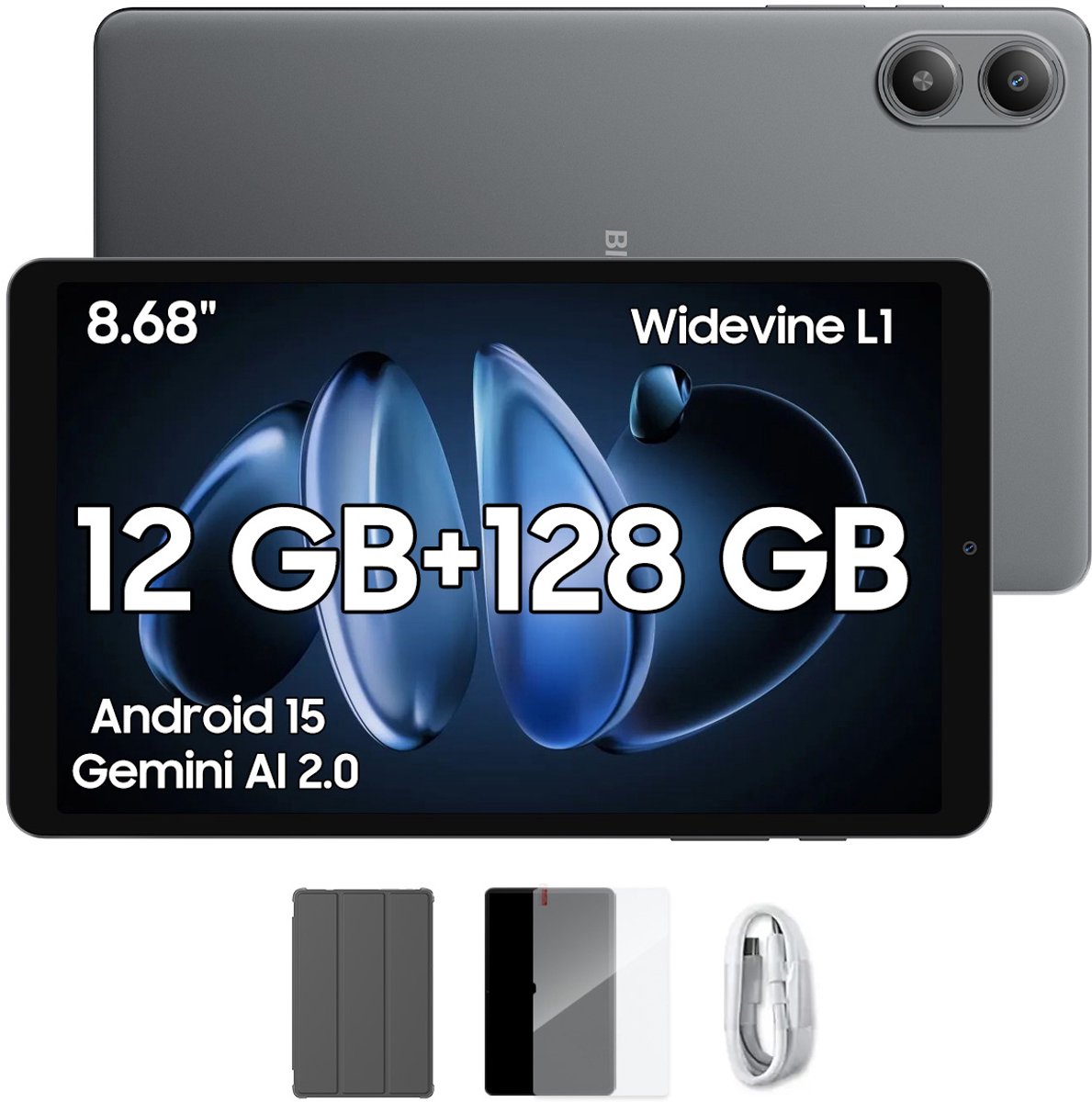 Blackview Tablet - LINK 2 Tablet - 12 GB RAM - 128 GB ROM - 1080P Full HD-video - 8.68 inch - MediaTek Hallo G100 - 5000 mAh - Android 15 - Octa Core - Zwart (6931548324430)