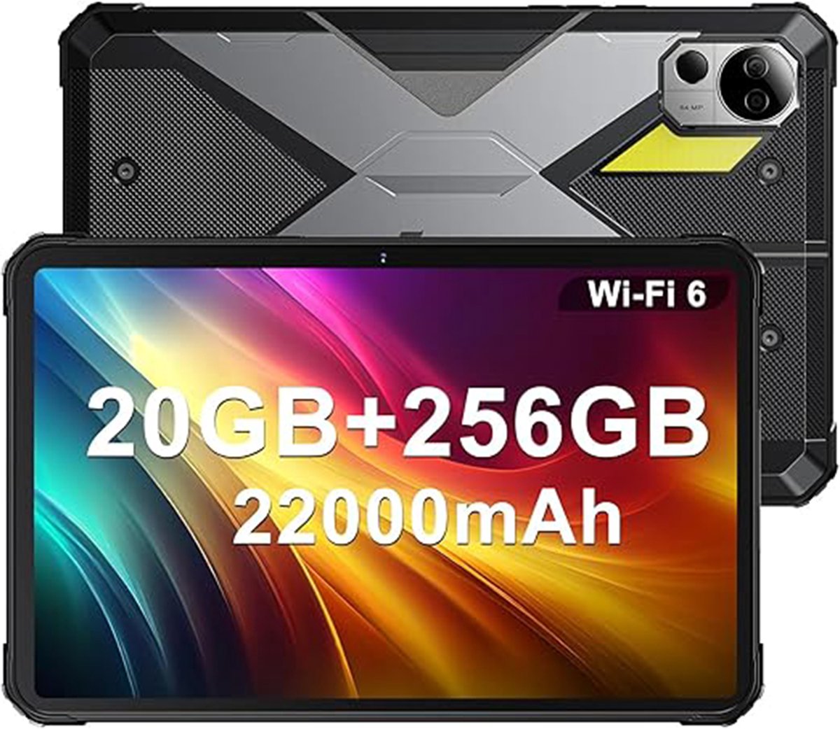 FOSSiBOT DT2 robuuste tablet, Android 13, 4G Dual SIM, 10,4'' 1200x2000 IPS-scherm, MTK Helio G99 Octa Core 2,0 GHz, 12 GB RAM 256 GB ROM, WiFi6 Bluetooth5.0, 64 MP + 32 MP camera, 22000 mAh 66 W snelladen, LED-flitser, water-/stof-/schokbestendig (0735179550567)