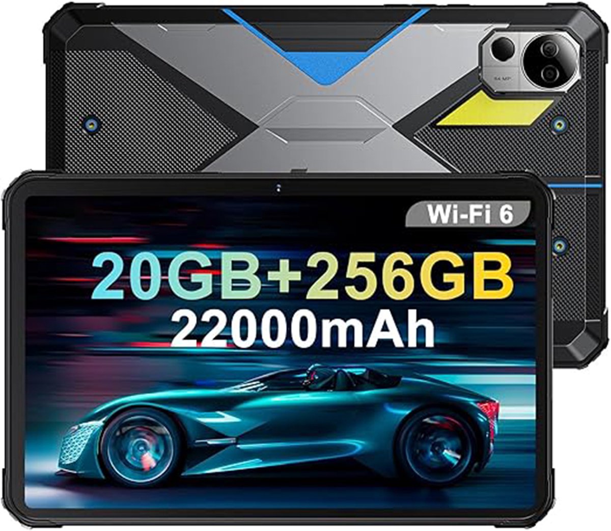 FOSSiBOT DT2 robuuste tablet, Android 13, 4G Dual SIM, 10,4'' 1200x2000 IPS-scherm, MTK Helio G99 Octa Core 2,0 GHz, 12 GB RAM 256 GB ROM, WiFi6 Bluetooth5.0, 64 MP + 32 MP camera, 22000 mAh 66 W snelladen, LED-flitser, water-/stof-/schokbestendig (0735179550574)