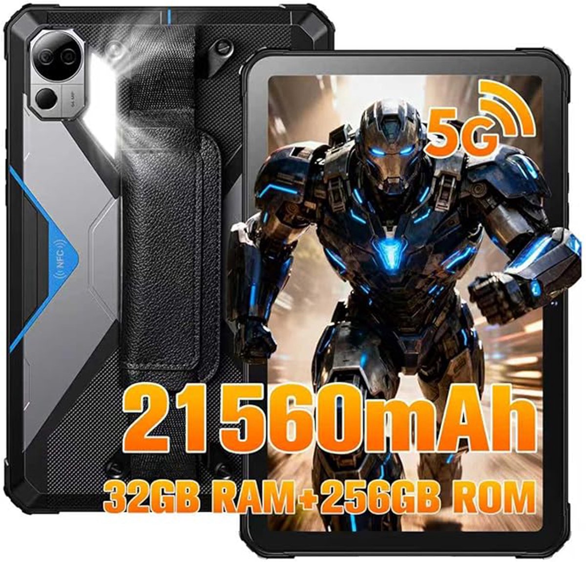 FOSSiBOT DT3 5G robuuste tablet, Android 15, 10,4 inch 1200x2000 scherm, 12 GB RAM, 256 GB ROM, WiFi 6, 21560 mAh-batterij, 66 W snelladen, 64 MP + 32 MP camera, LED-zaklamp, NFC, GPS/GALILEO/GLONASS/QZSS/BEIDOU/NavIC (6976133248548)