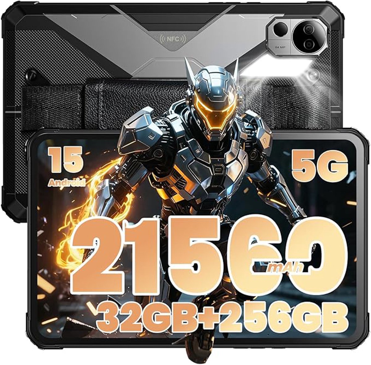 FOSSiBOT DT3 5G robuuste tablet, Android 15, 10,4 inch 1200x2000 scherm, 12 GB RAM, 256 GB ROM, WiFi 6, 21560 mAh-batterij, 66 W snelladen, 64 MP + 32 MP camera, LED-zaklamp, NFC, GPS/GALILEO/GLONASS/QZSS/BEIDOU/NavIC (6976133248777)