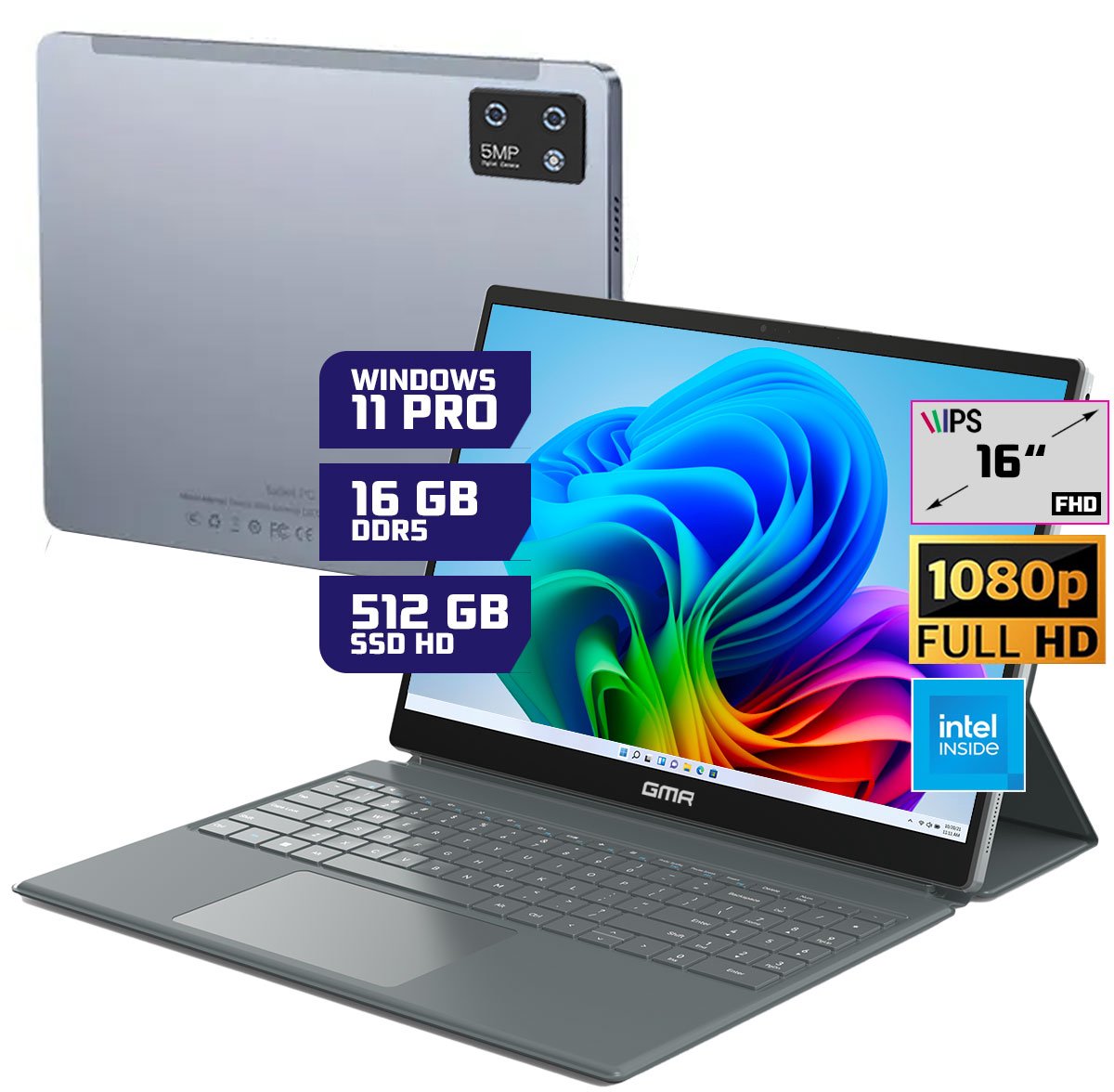 GMR - Windows 11 Tablet - 16inch - Touchscreen - Toetsenbord / Cover - Intel - 16GB RAM - 512GB SSD - Ideaal voor Thuis, Kantoor en Studie (8721001992812)