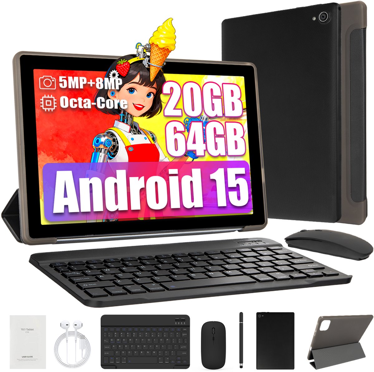 Hotlight C10L - Android 15 Tablet - 10.1 inch - 20(3+17)GB RAM/64GB ROM- 5000mAh - WiFi 6 - 5MP+8MP Camera - Zwart (6978044740548)