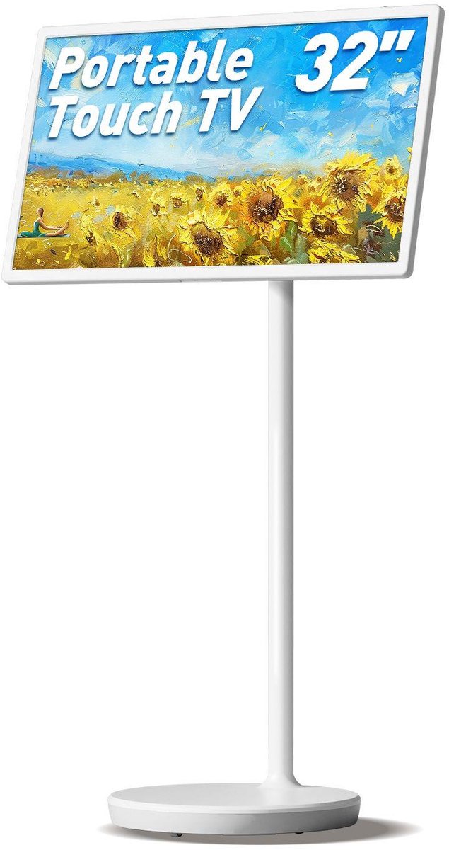 Teamgee G2 32-inch draagbaar smartscherm, draadloze touchmonitor met batterijduur van 8 uur, Android 13, volledig beweegbare standaard, ideaal voor streaming, werk en multifunctioneel gebruik (8712111292428)